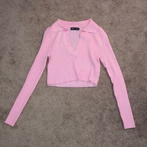 Cropped collared long sleeve